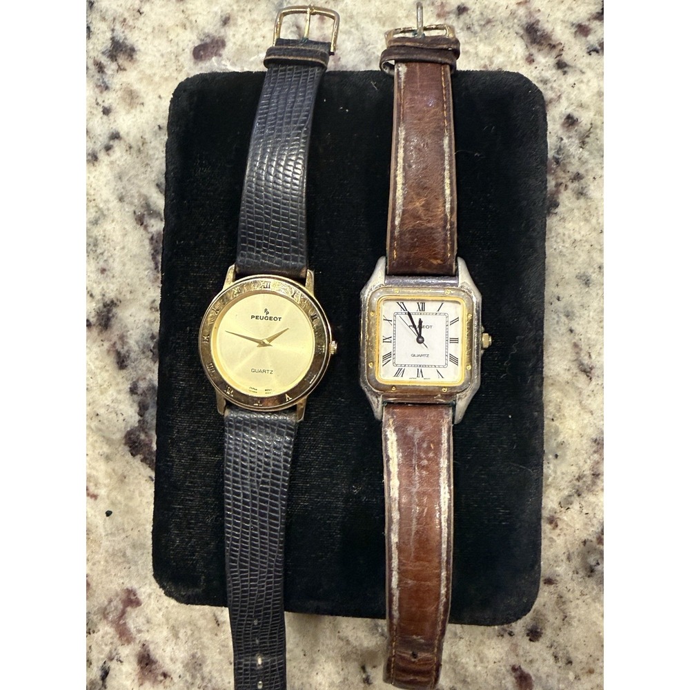 Lot of 2 Vintage Peugeot Quartz Watches – Gold Tone, For Repair/Parts